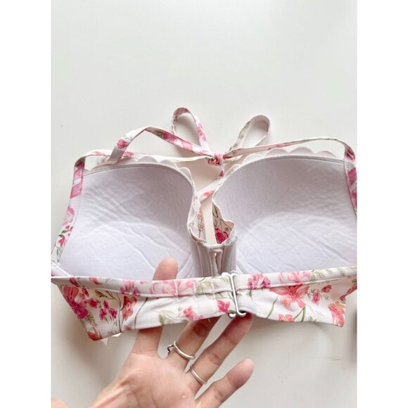H&M White Pink Floral Scalloped 2pc Halter Bikini Set, Size 36D/10 - Picture 4 of 12